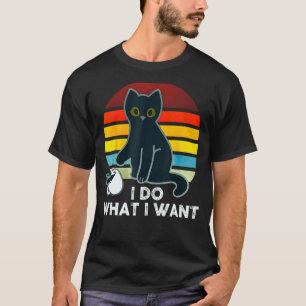 I Do What I Want Black Cat Pouring Coffee Vintage T-Shirt