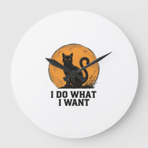 I Do What I Want Black Cat Vintage Shirt Design_1 Large Clock