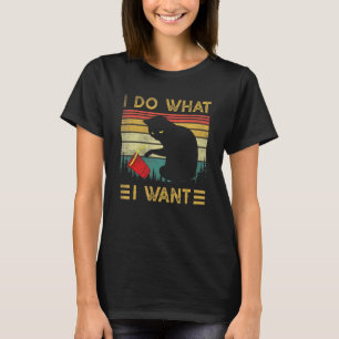 I Do What I Want Cat Coffee Black Cat Red Cup Cat T-Shirt
