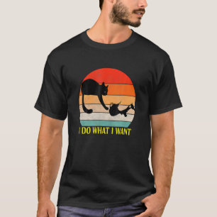 I Do What I Want Cat Coffee Cup Retro Sunset  Pet T-Shirt