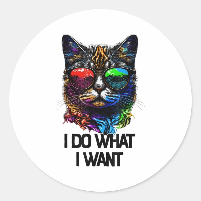 I Do What I Want Cat With Sungles  Classic Round Sticker (Front)