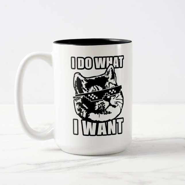 I Do What I Want Deal With It Cat Funny Two-Tone Coffee Mug (Left)