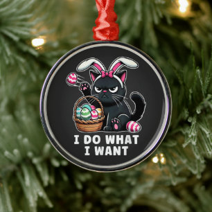 i do what i want Easter Cat Metal Tree Decoration