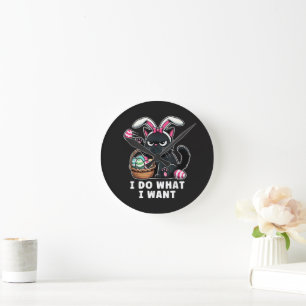 i do what i want Easter Cat Round Clock