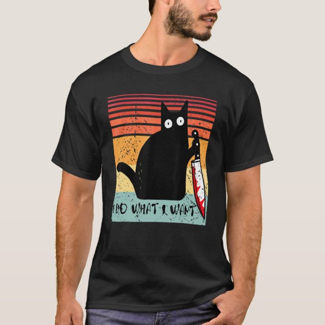 I Do What I Want  Murderous Cat With Knife Hallowe T-Shirt (Front)