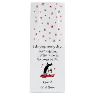 I Do Yoga Every Day Funny Quote with Cat Wine Gift Bag