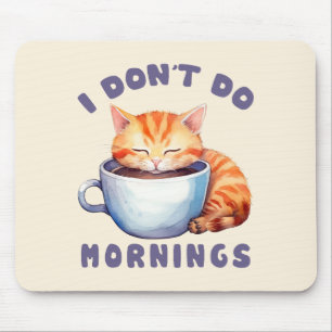 I Don’t Do Mornings – Cute Orange Cat with Coffee  Mouse Mat