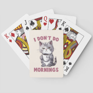 I Don’t Do Mornings – Grey Cat with Coffee Playing Cards