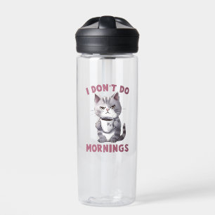 I Don’t Do Mornings – Grey Cat with Coffee Water Bottle