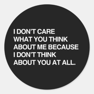 I DON'T CARE WHAT YOU THINK ABOUT ME CLASSIC ROUND STICKER