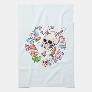 I Don't Carrot At All - Cute Skull Bunny & Easter  Tea Towel