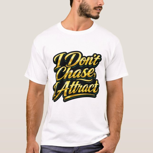I Don't Chase I Attract Gold Script Quote Tee (Front)