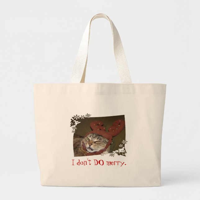 "I don't DO merry" cat-with-antlers bag (Front)