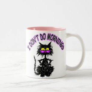 "I Don't Do Mornings" Cat Gifts Two-Tone Coffee Mug