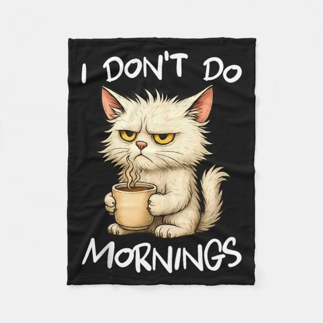 I Don't Do Mornings Funny Quote Coffee Cat Lover G Fleece Blanket (Front)