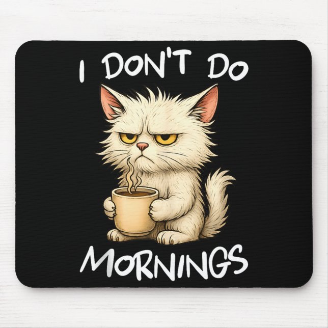 I Don't Do Mornings Funny Quote Coffee Cat Lover G Mouse Mat (Front)
