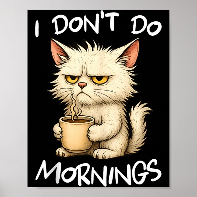 I Don't Do Mornings Funny Quote Coffee Cat Lover G Poster (Front)