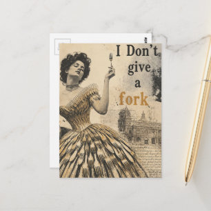 I Dont Give a Fork Surreal Collage Postcard