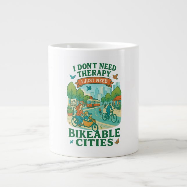 I don't need therapy, I just need Bikeable Cities Large Coffee Mug (Front)