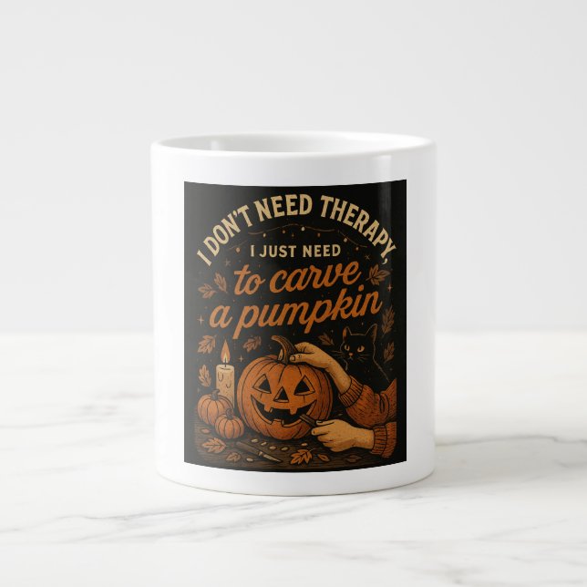 I don't need therapy, I just need carve pumpkin Large Coffee Mug (Front)