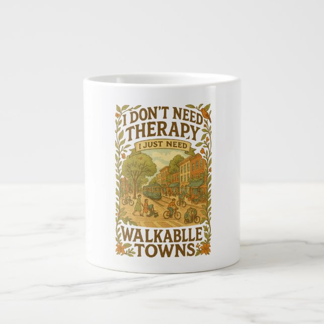 I don't need therapy, I just need Walkable Towns Large Coffee Mug (Front)