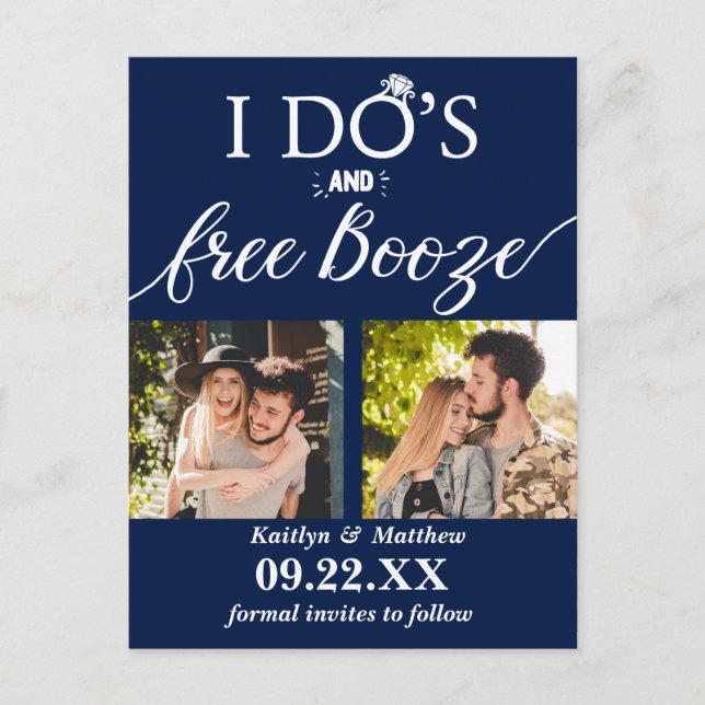 I Do's & Free Booze Modern Wedding Save The Date Announcement Postcard (Front)
