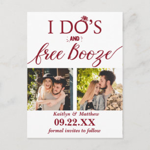 I Do's & Free Booze Modern Wedding Save The Date Announcement Postcard