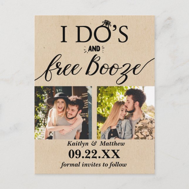 I Do's & Free Booze Modern Wedding Save The Date Announcement Postcard (Front)