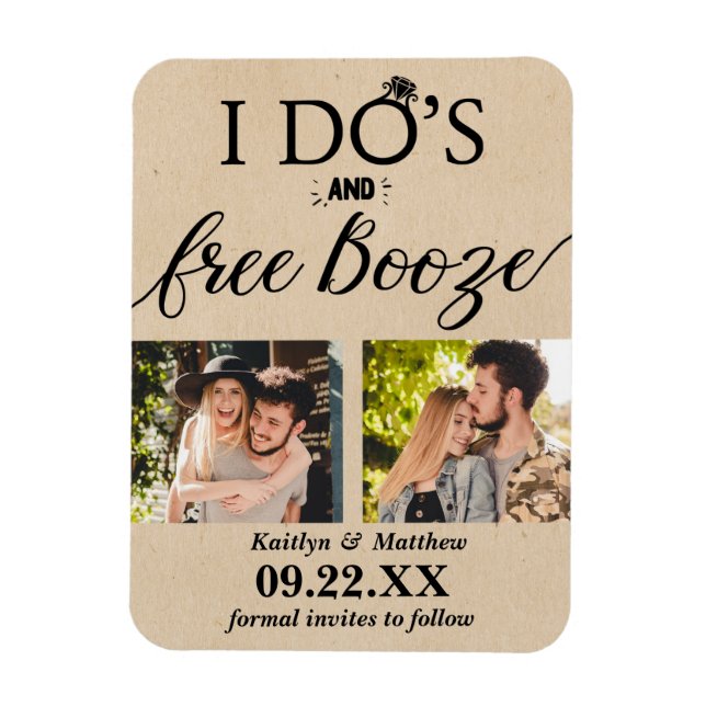 I Do's & Free Booze Modern Wedding Save The Date Magnet (Vertical)