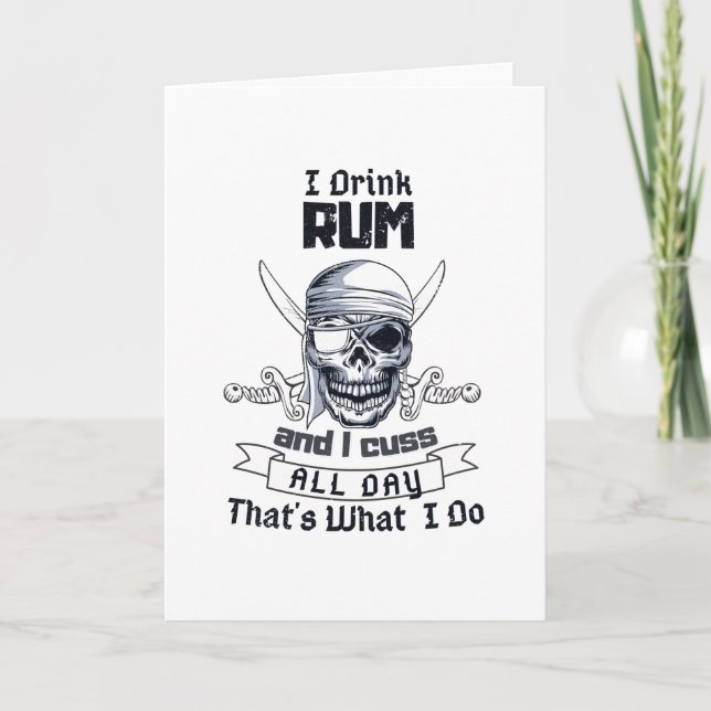 I Drink Rum Pirate Skull Funny Costume Card (Front)