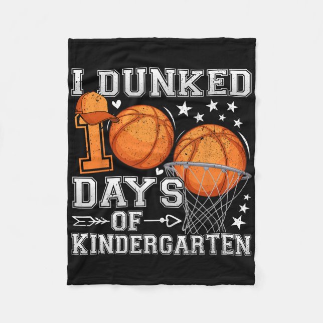 I Dunked 100 Days Of Kindergarten Sketll 100th Day Fleece Blanket (Front)