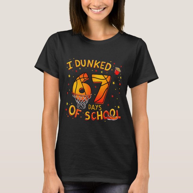 I Dunked 67 Days Of School Basketball Boys Kids  T-Shirt (Front)