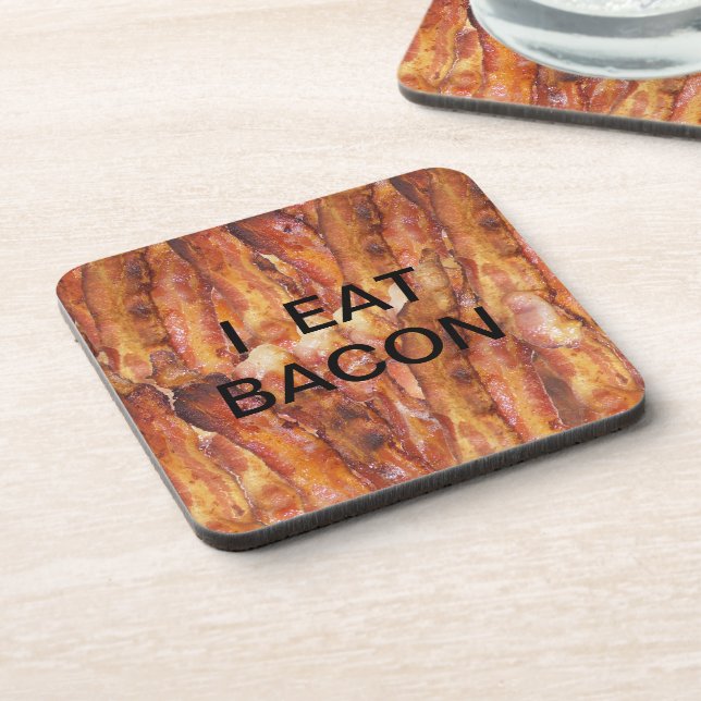 I Eat Bacon Text with Background Coaster (Left Side)