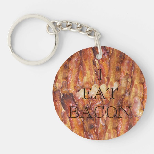 I Eat Bacon Text with Background Key Ring (Front)