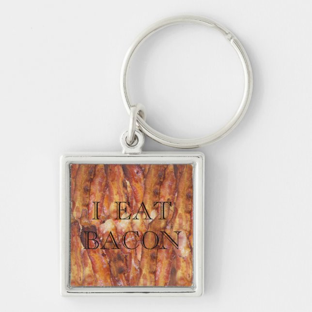 I Eat Bacon Text with Background Key Ring (Front)