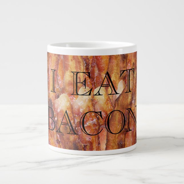 I Eat Bacon Text with Background Large Coffee Mug (Front)