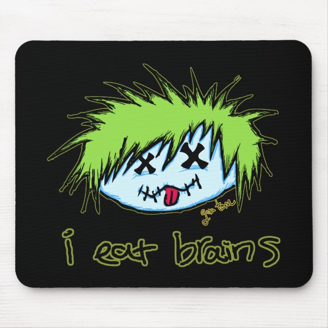 "i eat brains" Dude Zombie (on dark background) Mouse Mat (Front)