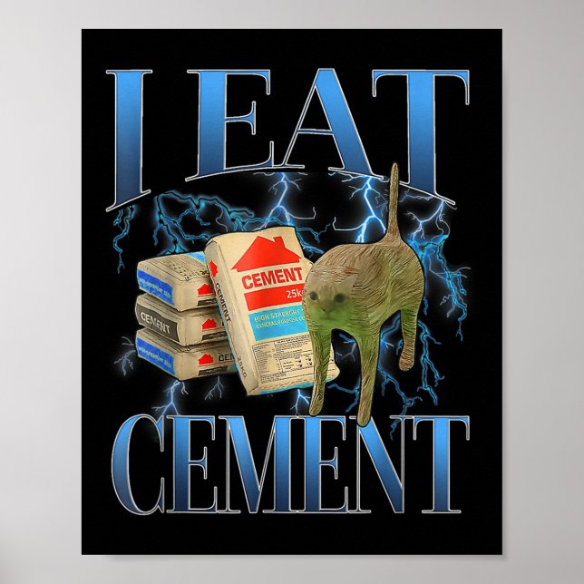 I Eat Cement Cursed Cat Funny Oddly Specific Meme  Poster (Front)