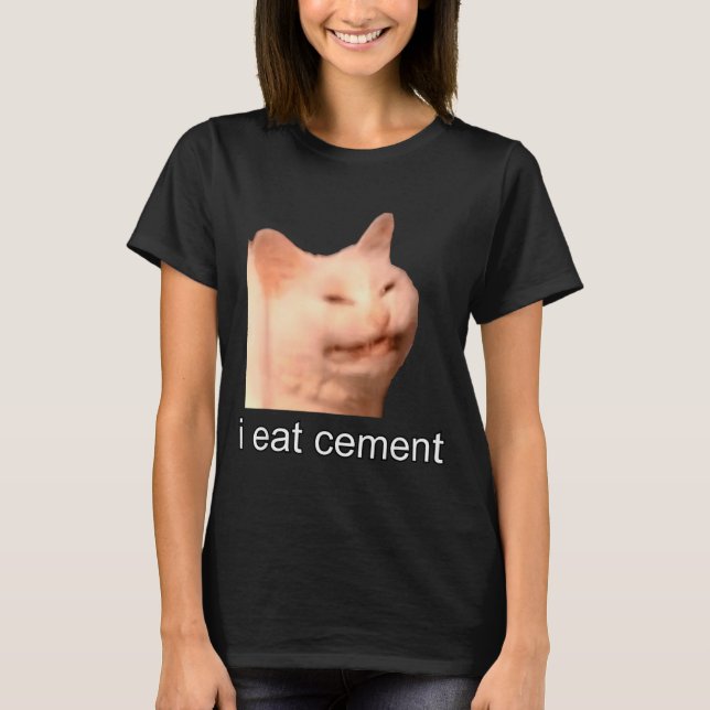 I Eat Cement Cursed Cat Funny Oddly Specific Meme  T-Shirt (Front)