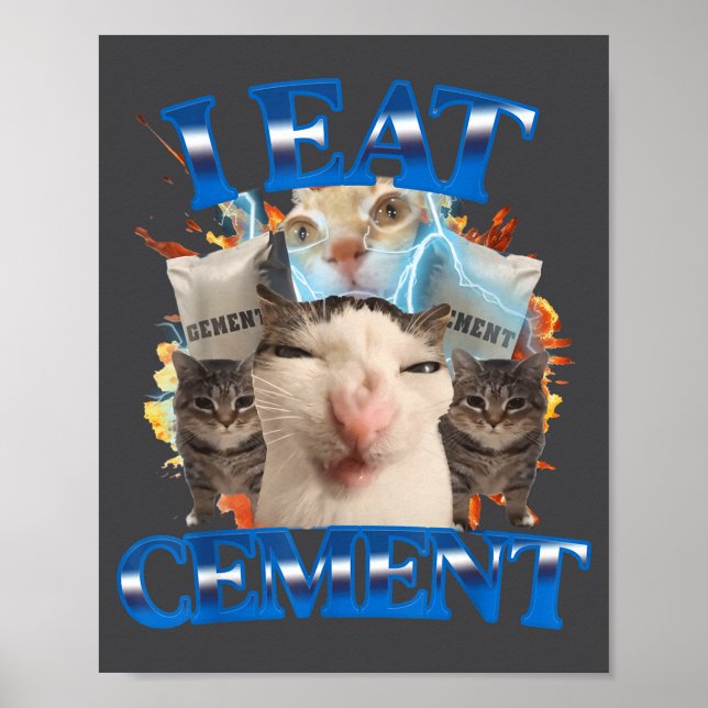 I Eat Cement Funny Cat Meme Men Women Kids Humor  Poster (Front)