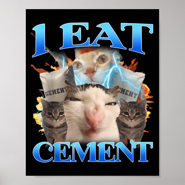 I Eat Cement Funny Cat Meme Men Women Kids Humor  Poster (Front)
