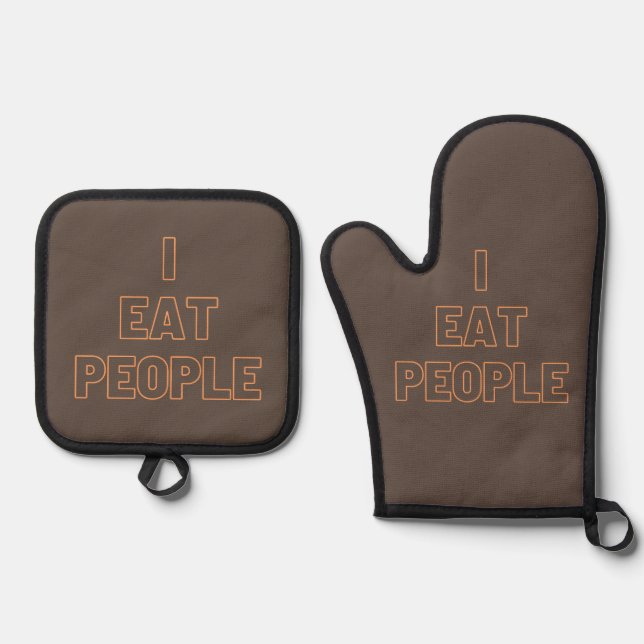 i eat people oven mitt & pot holder set (Front)