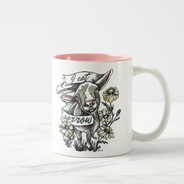 I Eat Sorrow: Happy Goat and Daisies Two-Tone Coffee Mug (Right)
