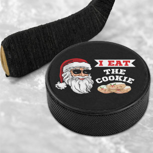 I Eat The Cookie Funny Dirty Joke Santa Christmas Hockey Puck