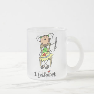 I Embroider Stick Figure Frosted Glass Coffee Mug