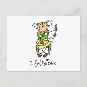 I Embroider Stick Figure Postcard