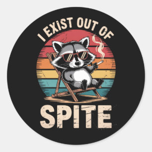 I Exist Out Of Spite Funny Racoon Vintage Classic Round Sticker