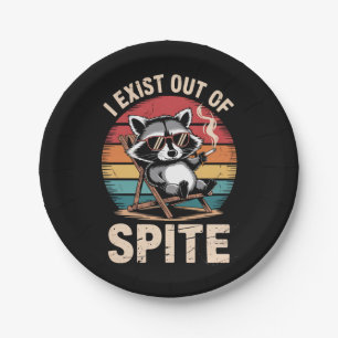 I Exist Out Of Spite Funny Racoon Vintage Paper Plate