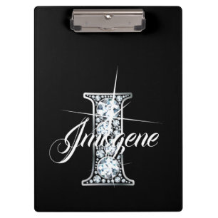 I Faux Diamond Bling Monogram Clipboard