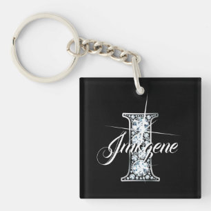 I Faux Diamond Bling Monogram Key Ring